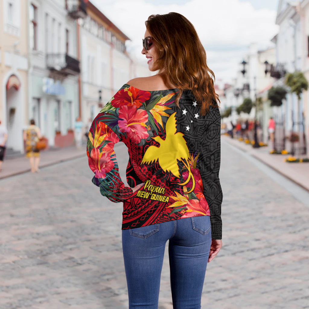 (Custom Personalised) Papua New Guinea Off Shoulder Sweater Bird of Paradise LT13 - Polynesian Pride