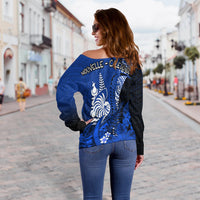 (Custom Personalised) New Caledonia Off Shoulder Sweater Nautilus Blue Polynesian Hibiscus LT13 - Polynesian Pride