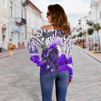 (Custom Personalised) Manaia Maori Off Shoulder Sweater Fern Aotearoa Purple Waves LT13 - Polynesian Pride