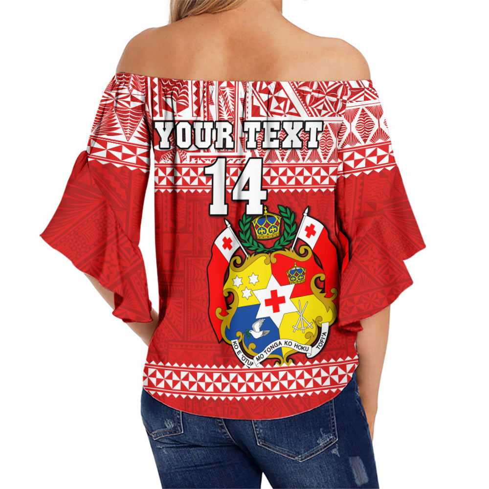 (Custom Text And Number) Tonga Rugby Off Shoulder Waist Wrap Top Mate Maa Tonga Pacific Ngatu White LT14 - Polynesian Pride