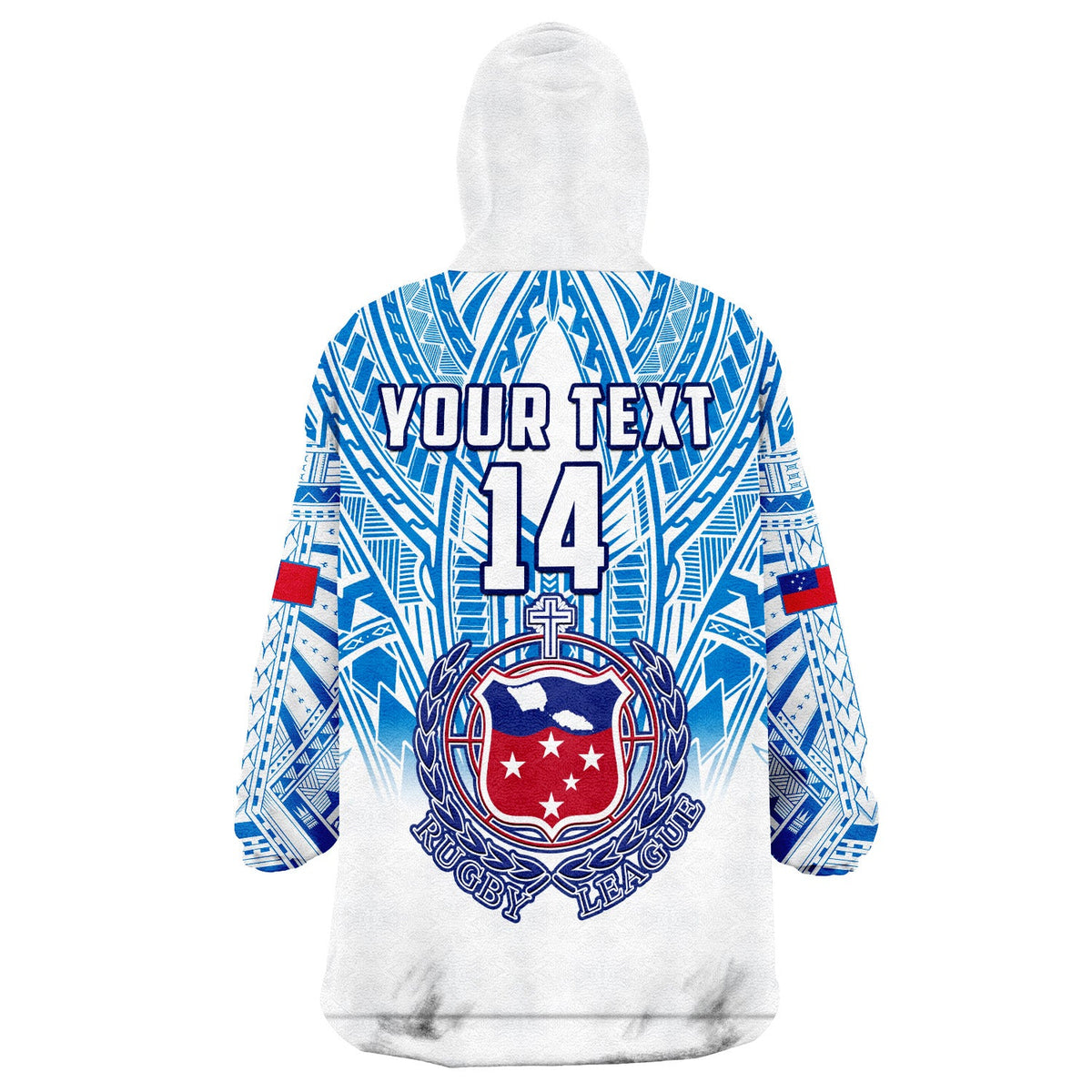 (Custom Text And Number) Samoa Rugby Wearable Blanket Hoodie Personalise Toa Samoa Polynesian Pacific White Version LT14 - Polynesian Pride