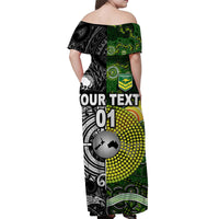(Custom Personalised) New Zealand Maori All Black And Australia Kangaroos Aboriginal Off Shoulder Long Dress Rugby Together LT8 - Polynesian Pride
