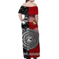 New Zealand And Tonga Off Shoulder Long Dress Together - Black LT8 - Polynesian Pride