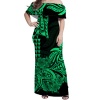 Hawaii Couple Outfits Hawaii Kakau Matching Dress and Hawaiian Shirt Polynesian Flower Tribal Green Version LT9 - Polynesian Pride