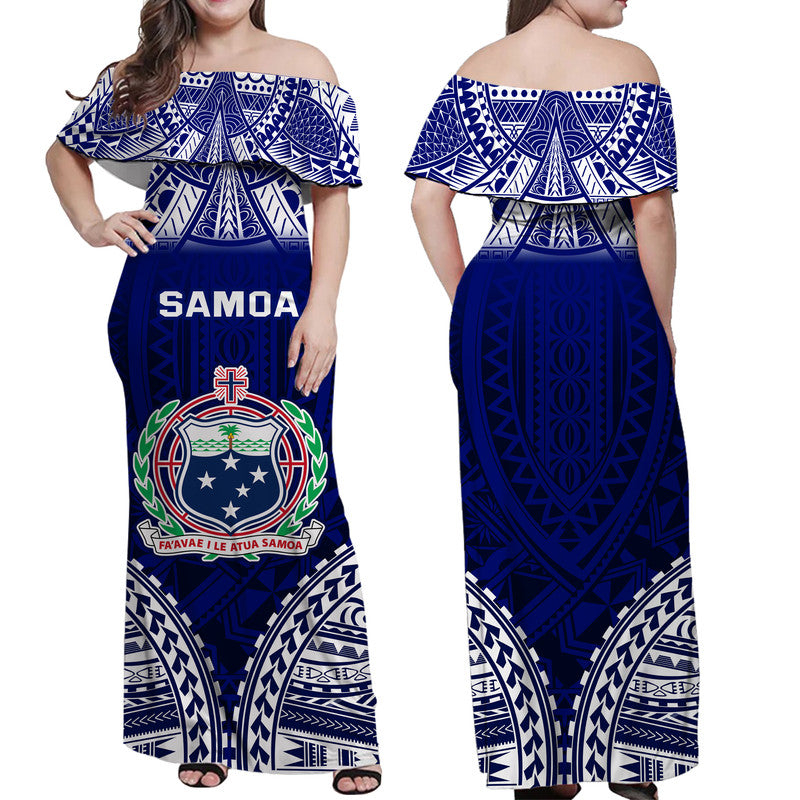 Samoa Coat Of Arms Off Shoulder Long Dress Polynesian Pattern LT9 Women Blue - Polynesian Pride