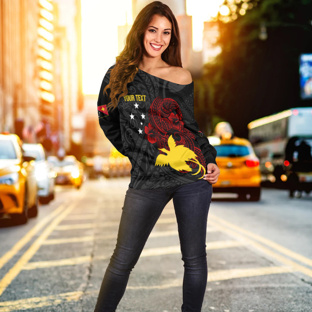Personalised Papua New Guinea 47th Independence Off Shoulder Sweater Tribal Turtle LT7 - Polynesian Pride
