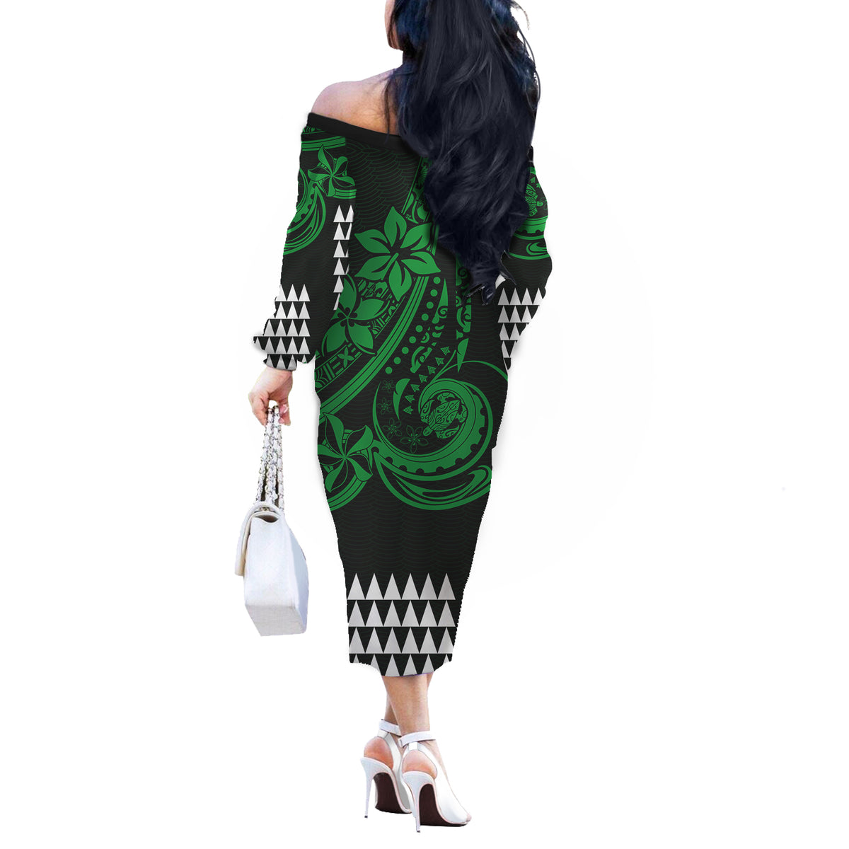 Kakau Hawaiian Polynesian Couples Matching Outfits Combo Long Sleeve Dress And Hawaiian Shirt Green LT6 - Polynesian Pride