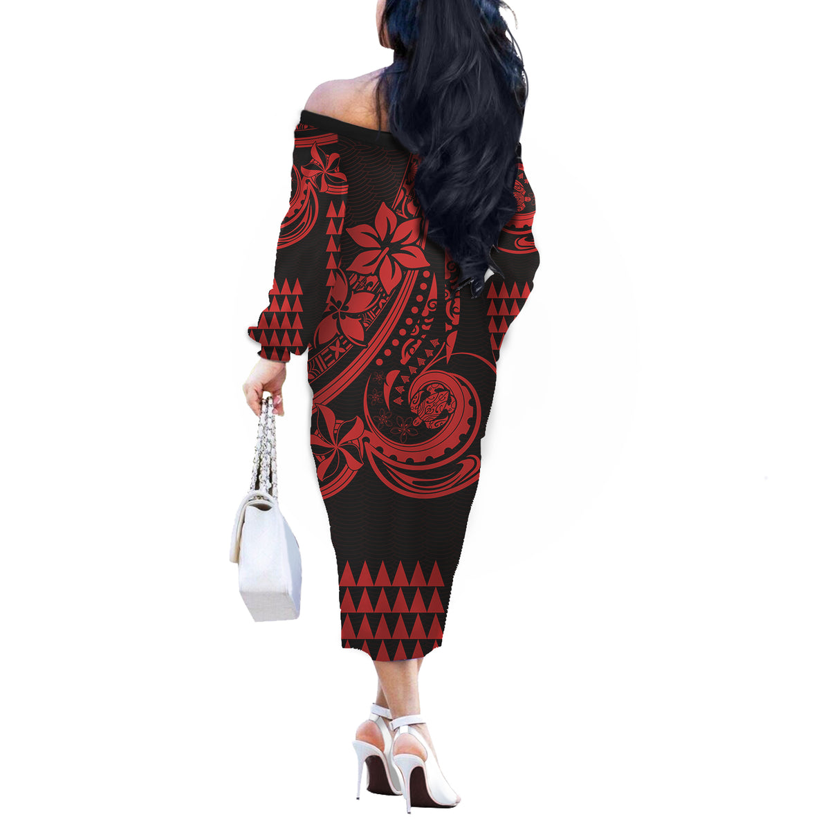 Kakau Hawaiian Polynesian Couples Matching Outfits Combo Long Sleeve Dress And Hawaiian Shirt Red LT6 - Polynesian Pride