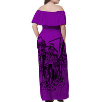 Hawaii King Off Shoulder Long Dress Polynesian Purple Style LT6 - Polynesian Pride