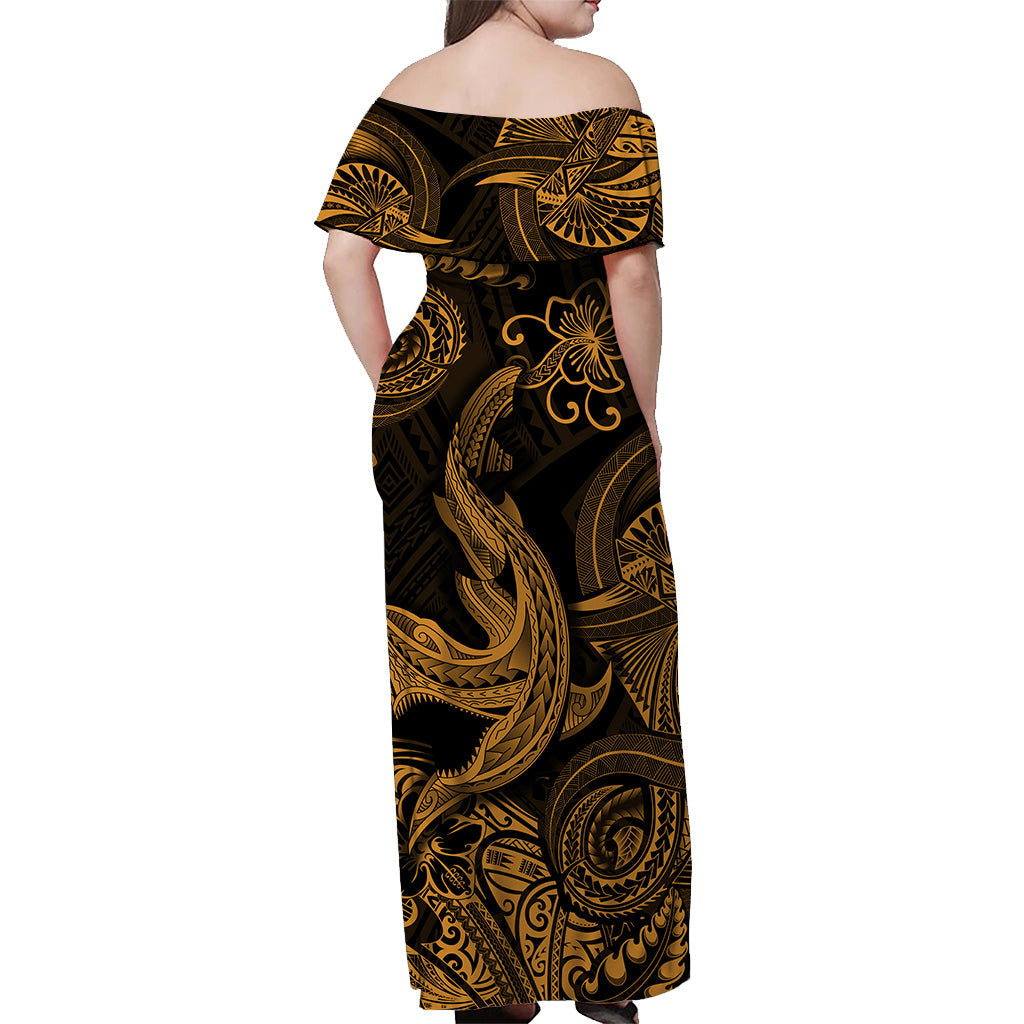 Hawaii Angry Shark Polynesian Matching Dress and Hawaiian Shirt Matching Couples Outfit Unique Style Gold LT8 - Polynesian Pride