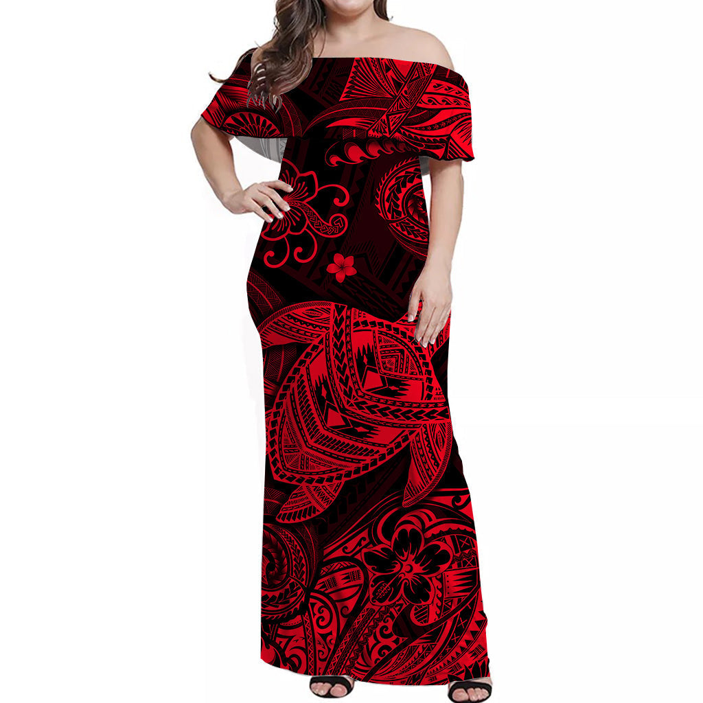 Hawaii Turtle Polynesian Matching Dress and Hawaiian Shirt Matching Couples Outfit Plumeria Flower Unique Style Red LT8 No Shirt Red - Polynesian Pride