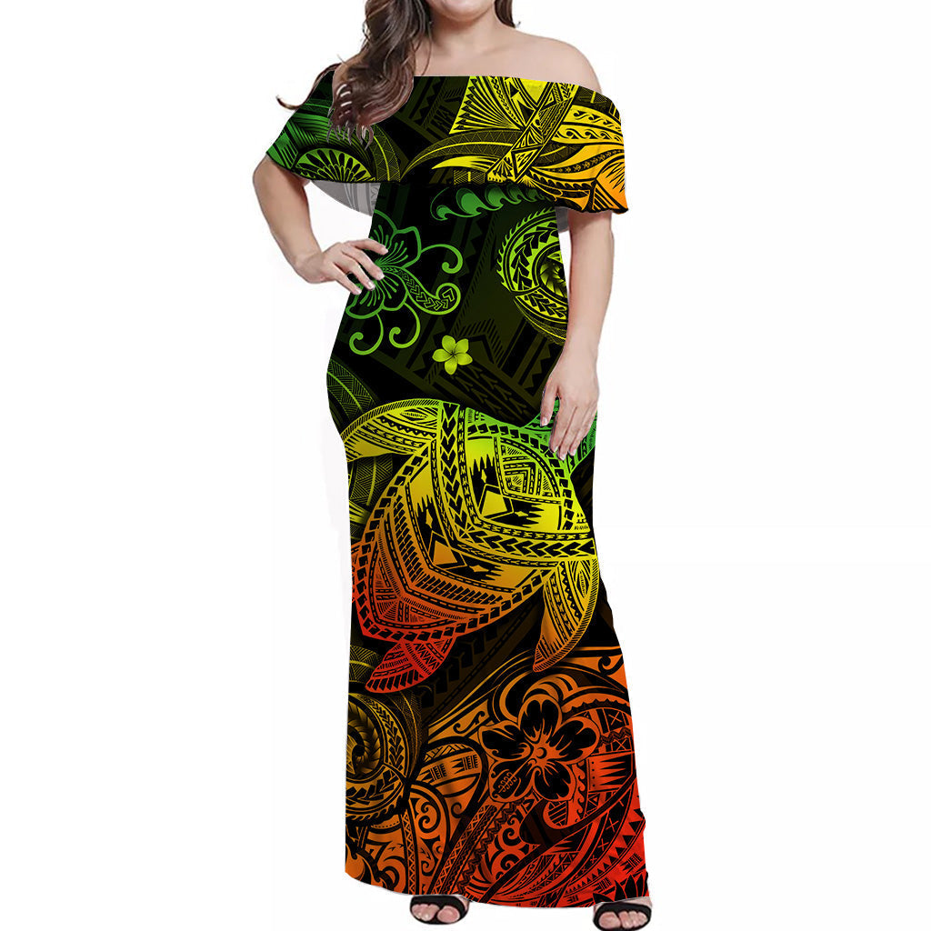 Hawaii Turtle Polynesian Matching Dress and Hawaiian Shirt Matching Couples Outfit Plumeria Flower Unique Style Reggae LT8 No Shirt Reggae - Polynesian Pride