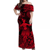 Hawaii Hula Girl Polynesian Matching Dress and Hawaiian Shirt Matching Couples Outfit Unique Style Red LT8 No Shirt Red - Polynesian Pride
