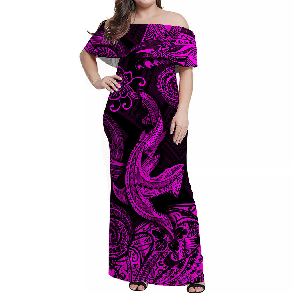 Hawaii Angry Shark Polynesian Matching Dress and Hawaiian Shirt Matching Couples Outfit Unique Style Pink LT8 - Polynesian Pride