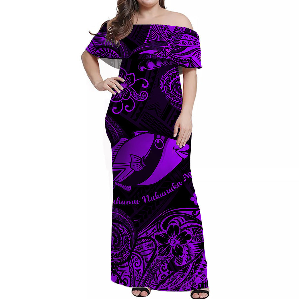 Hawaii State Fish: Humuhumu Nukunuku Apuaa Polynesian Matching Dress and Hawaiian Shirt Matching Couples Outfit Unique Style Purple LT8 - Polynesian Pride