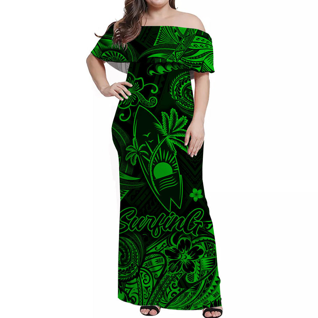 Hawaii Surfing Polynesian Matching Dress and Hawaiian Shirt Matching Couples Outfit Unique Style Green LT8 - Polynesian Pride