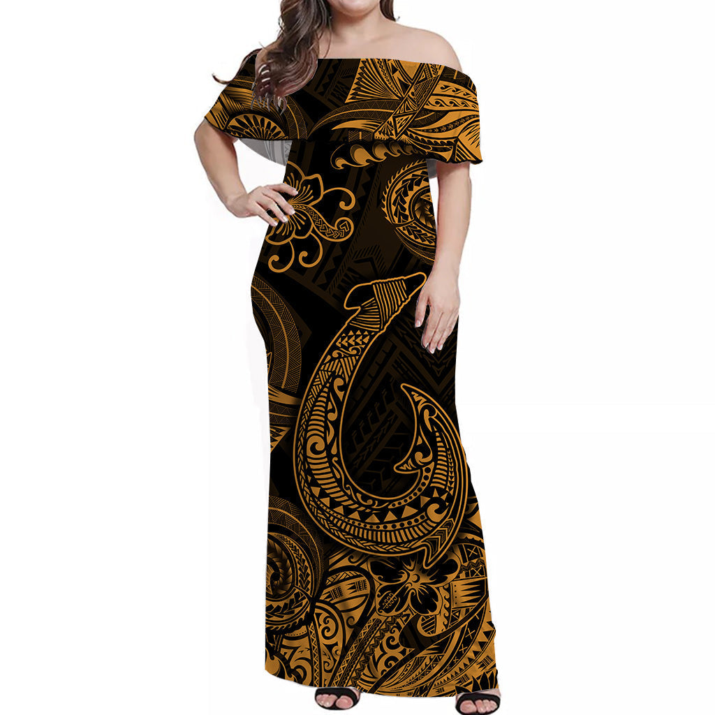 Hawaii Fish Hook Polynesian Matching Dress and Hawaiian Shirt Matching Couples Outfit Unique Style Gold LT8 - Polynesian Pride