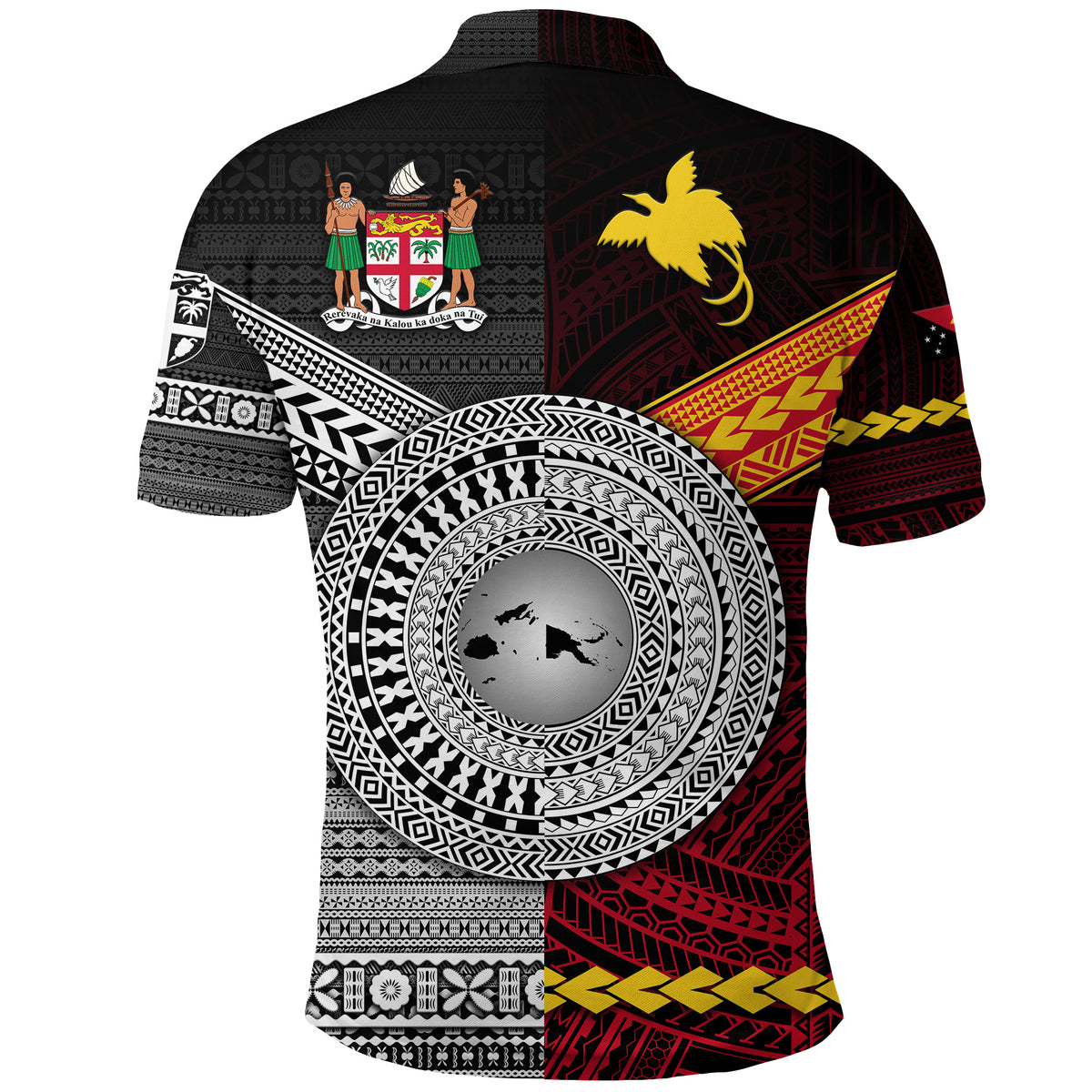 Papua New Guinea Fiji Polo Shirt Polynesian and Tapa Together Black LT8 - Polynesian Pride