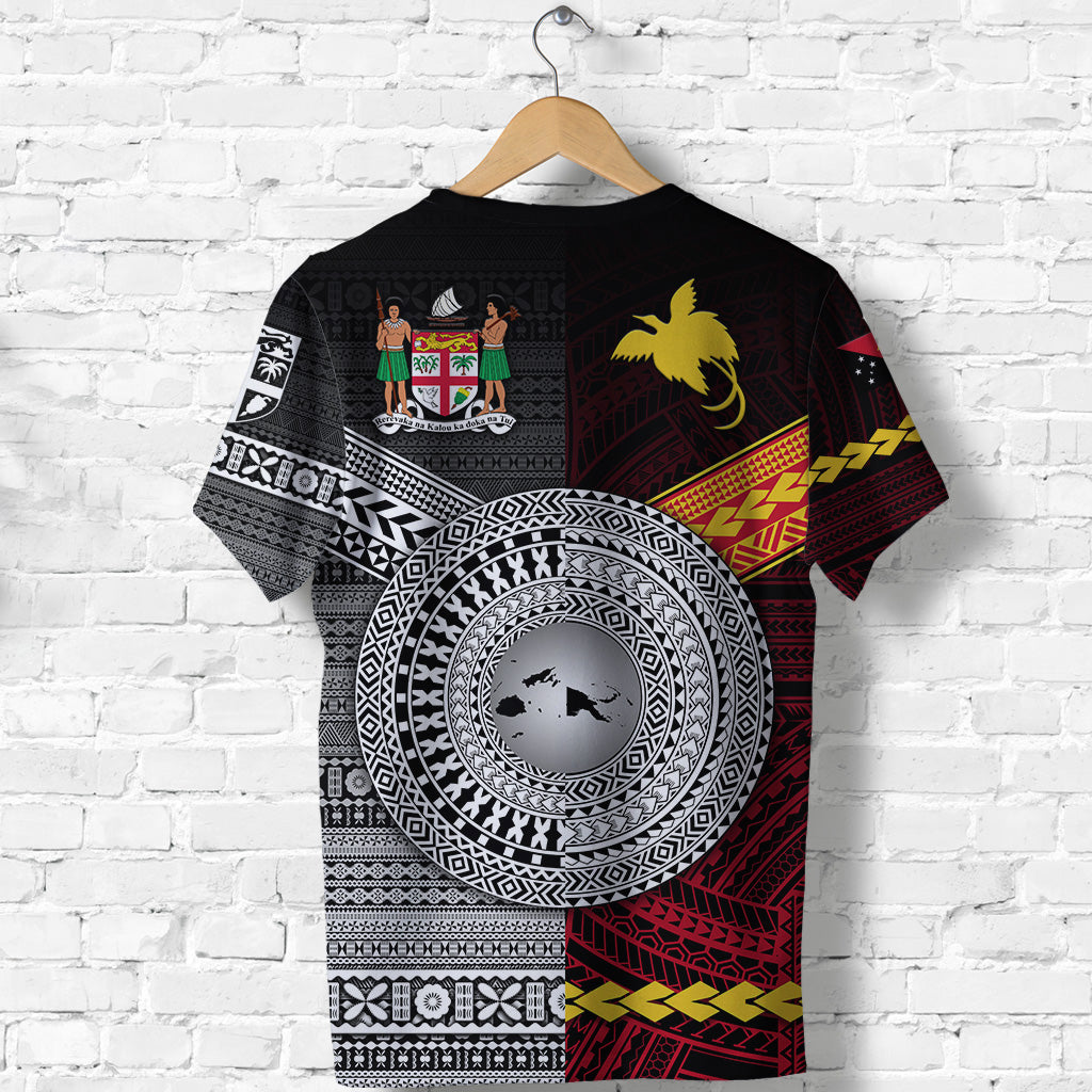 Papua New Guinea Polynesian And Fiji Tapa Together T Shirt Black LT8 - Polynesian Pride