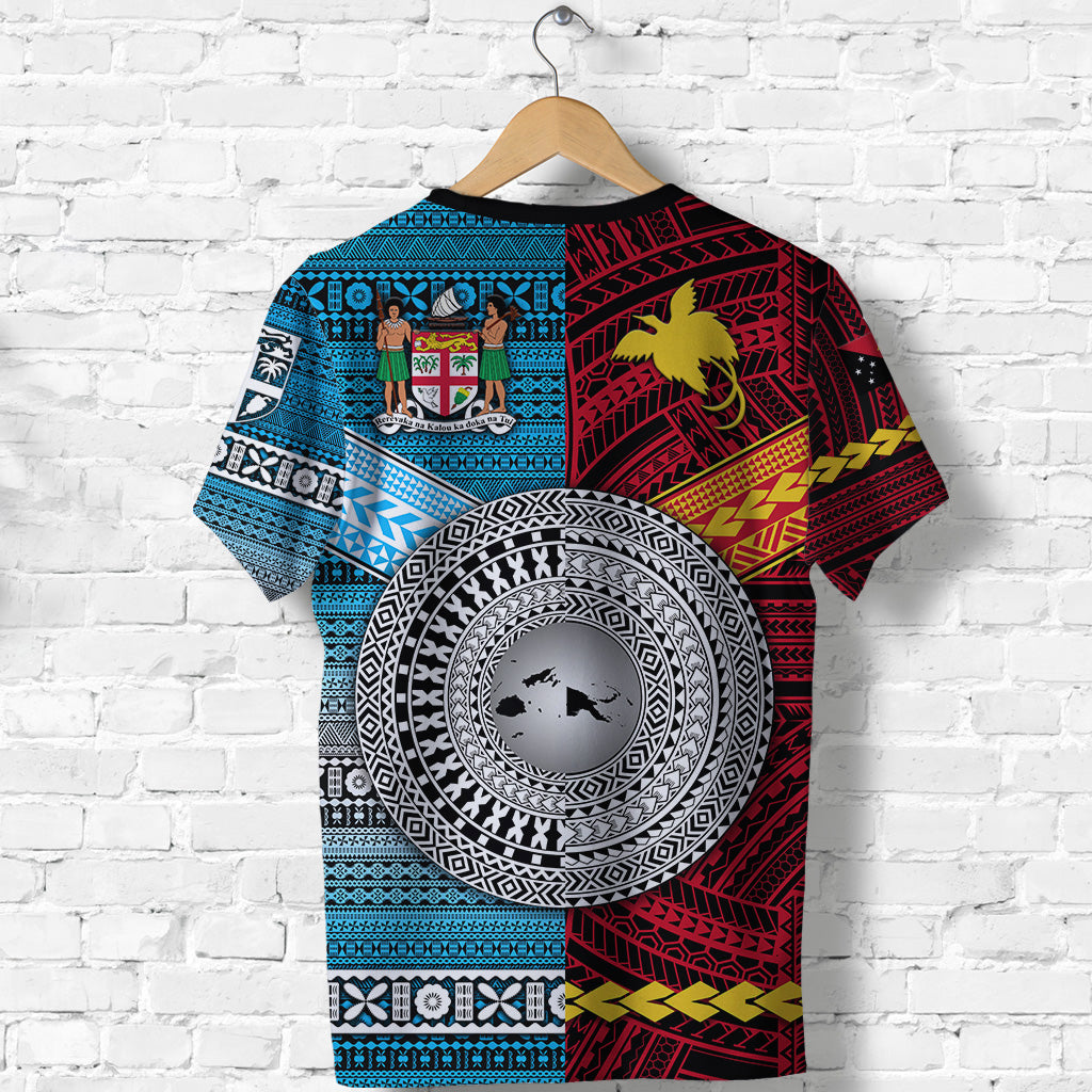 Custom Papua New Guinea Polynesian and Fiji Tapa Together T Shirt Bright Color LT8 - Polynesian Pride