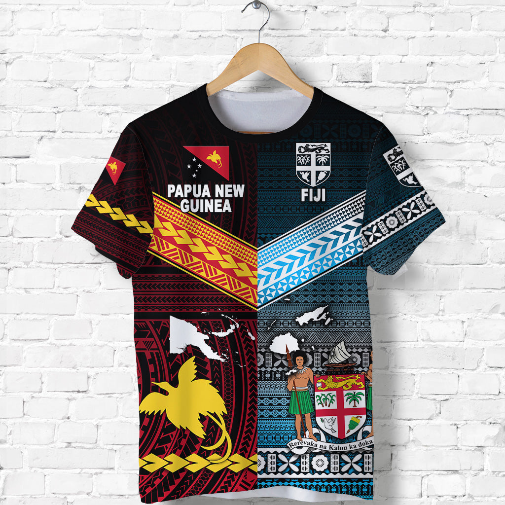 Papua New Guinea Polynesian And Fiji Tapa Together T Shirt Blue LT8 - Polynesian Pride