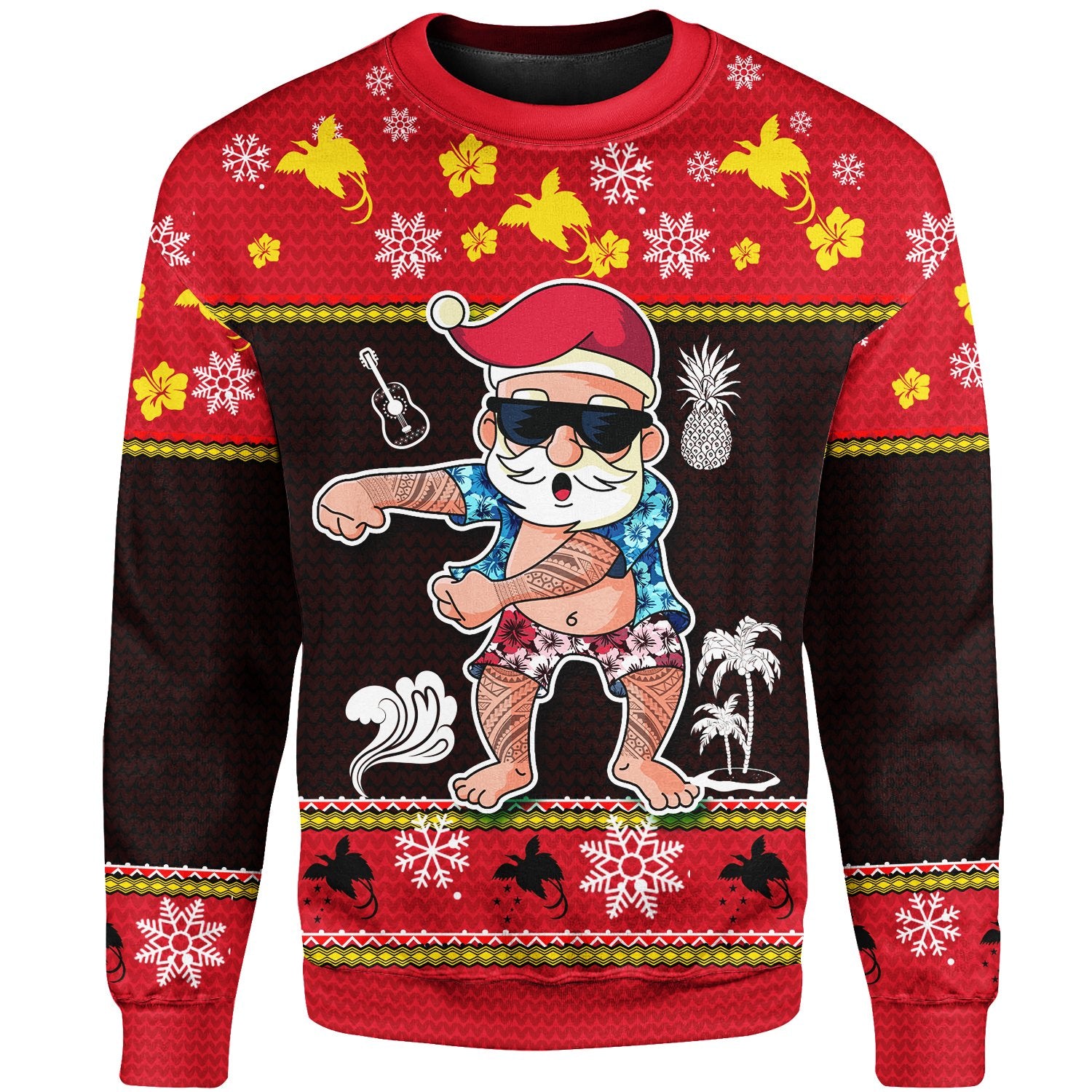 Papua New Guinea Custom Personalised Christmas Sweater - Santa Claus Polynesian Tattoo Unisex Red - Polynesian Pride