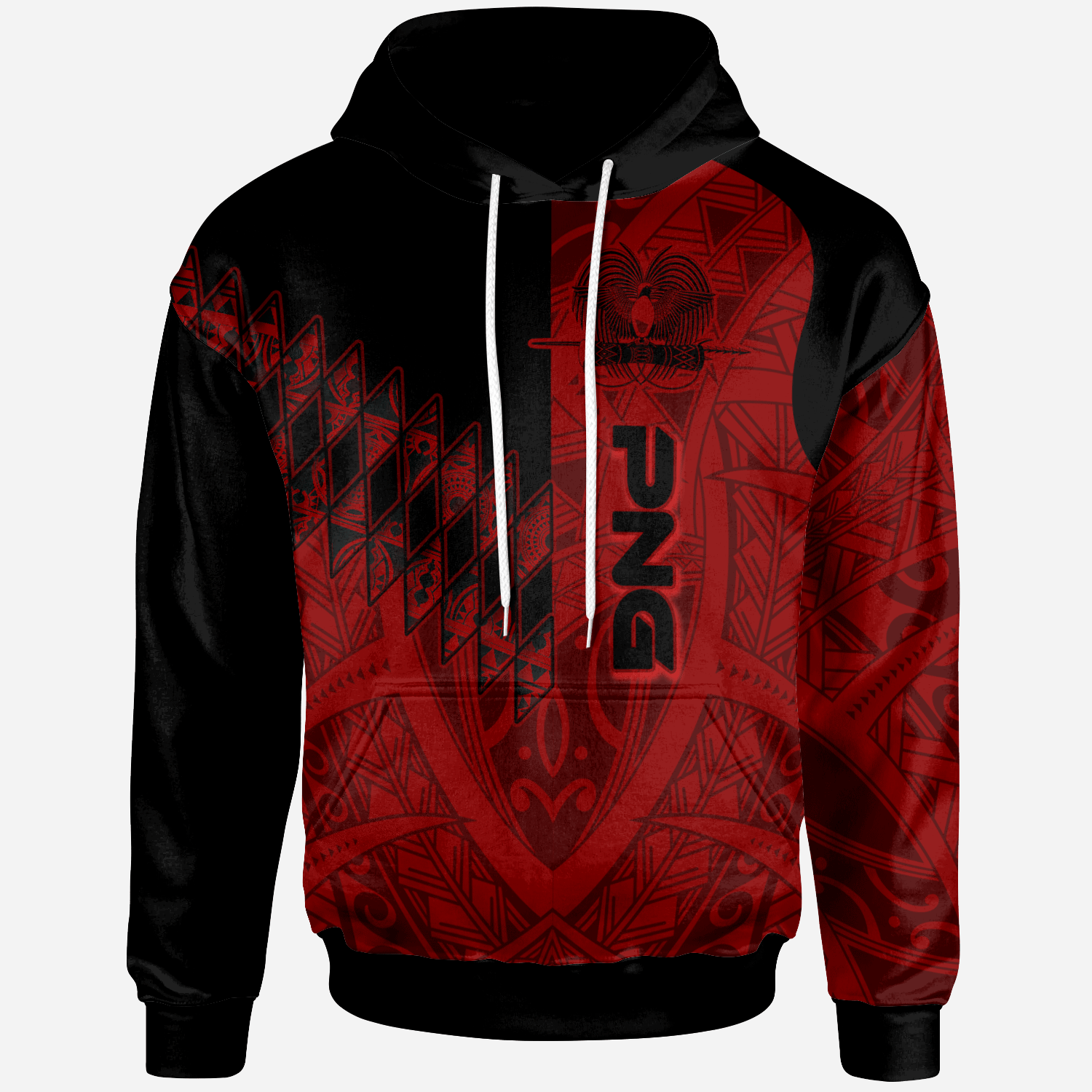 Papua New Guinea Hoodie Red Color Symmetry Style Unisex Black - Polynesian Pride