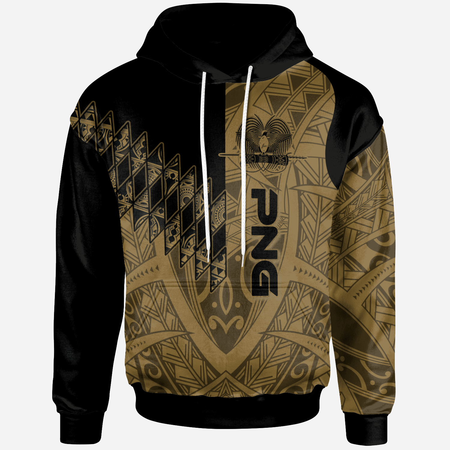 Papua New Guinea Hoodie Gold Color Symmetry Style Unisex Black - Polynesian Pride