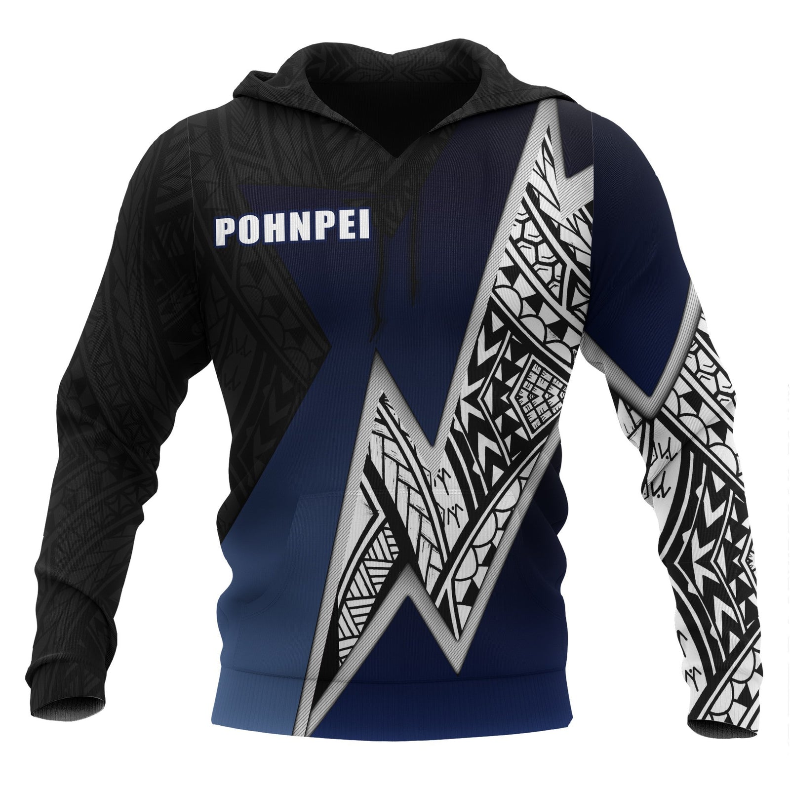 Pohnpei Micronesian Hoodie White Lighting Piece Unisex BLACK - Polynesian Pride