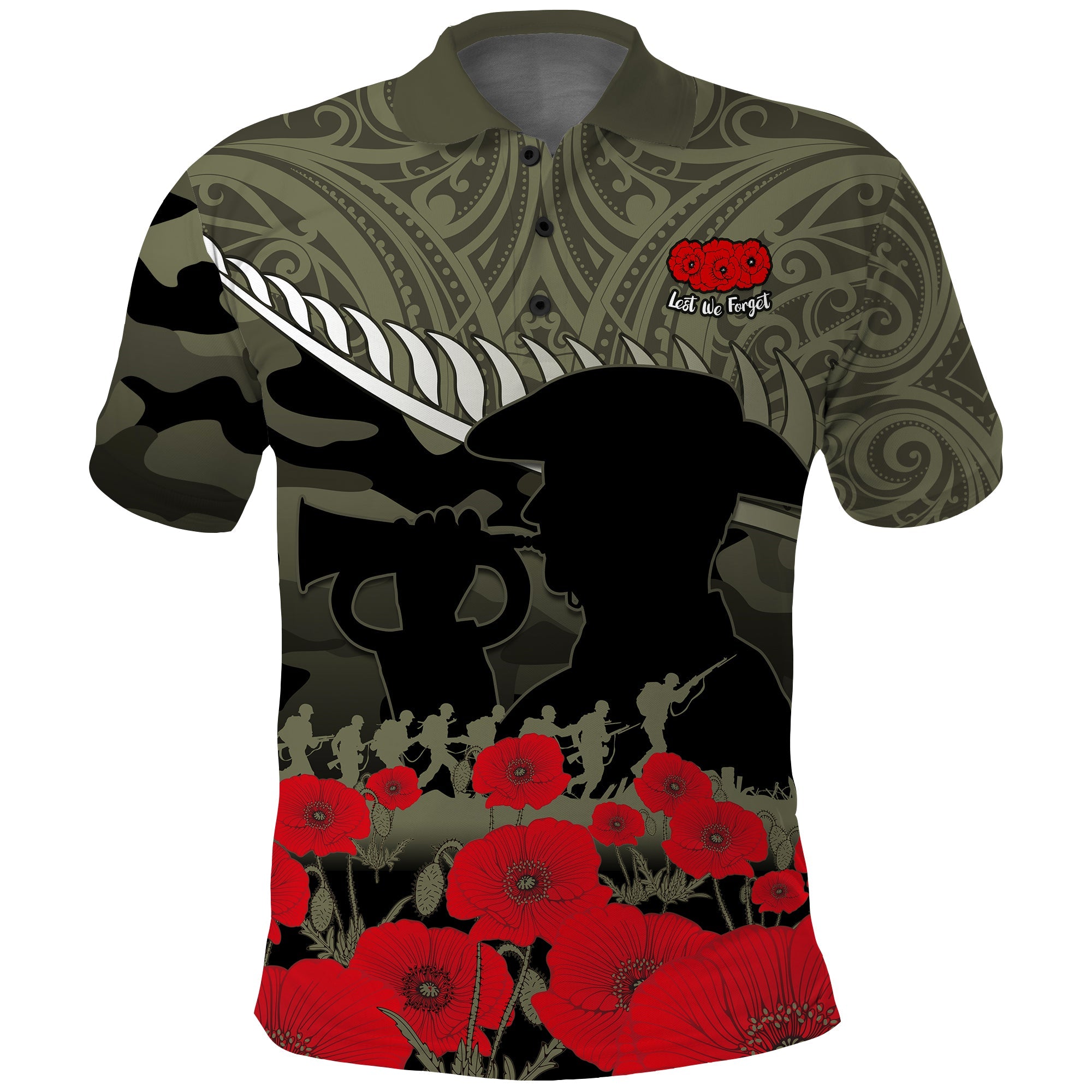 New Zealand ANZAC 2022 Polo Shirt Maori Camouflage LT14 Blue - Polynesian Pride