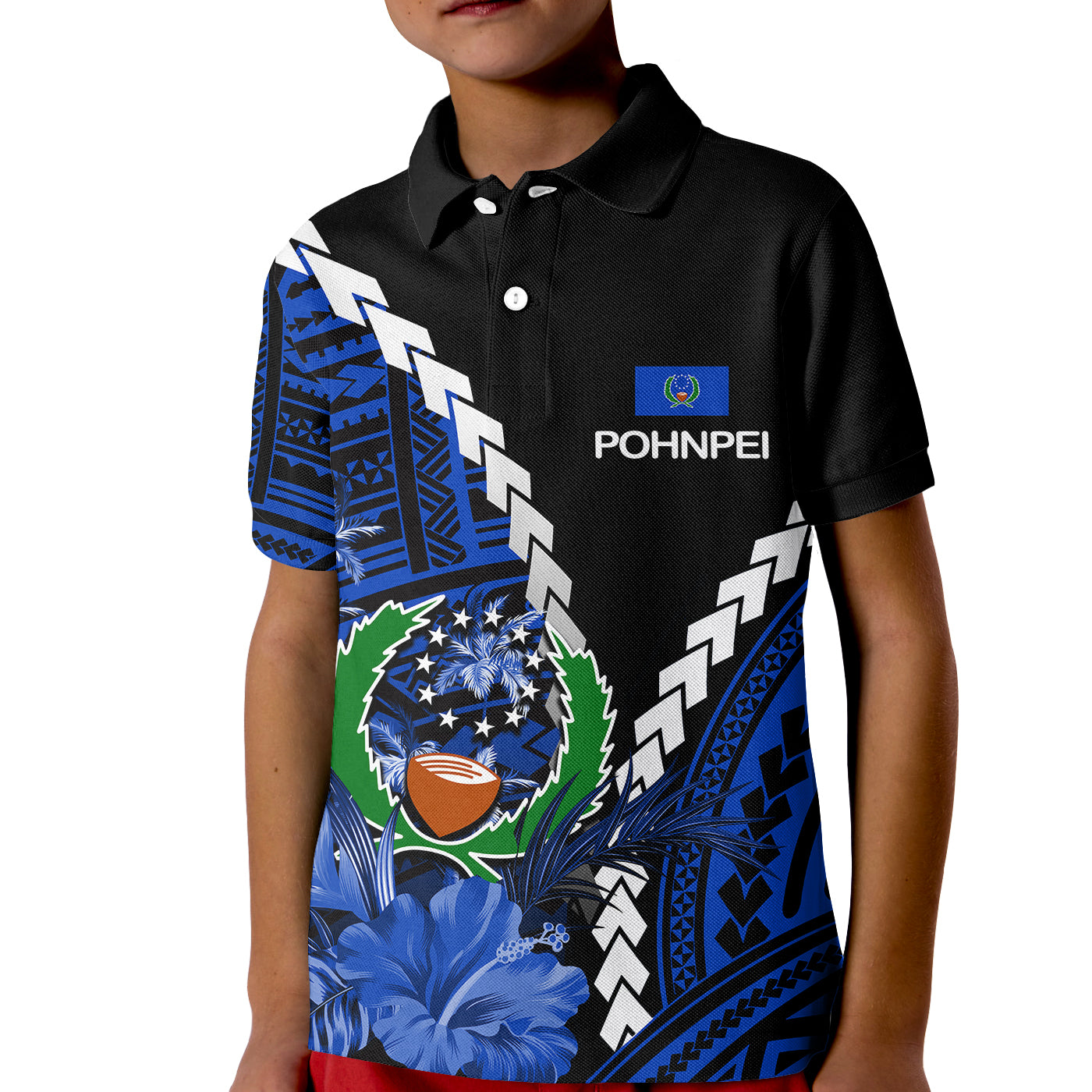 Pohnpei Polo Shirt KID Polynesian Style LT6 Unisex Blue - Polynesian Pride