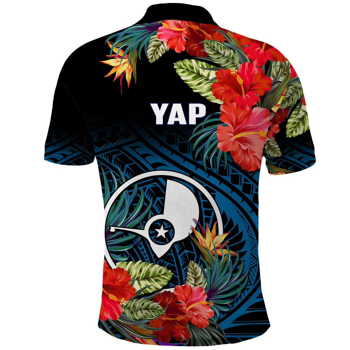 Yap State Polo Shirt FSM Hibiscus Flowers Mix Polynesian LT14 - Polynesian Pride