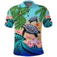 Polynesian Turtle Coconut Tree and Orchids Polo Shirt LT14 Adult Blue - Polynesian Pride