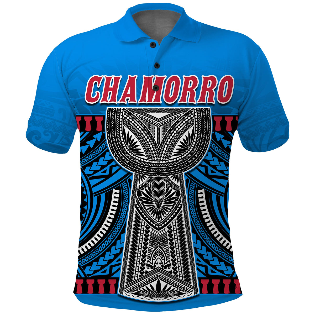 Guam Chamorro Polo Shirt Latte Stone Blue Polynesian Haligi LT13 Blue - Polynesian Pride