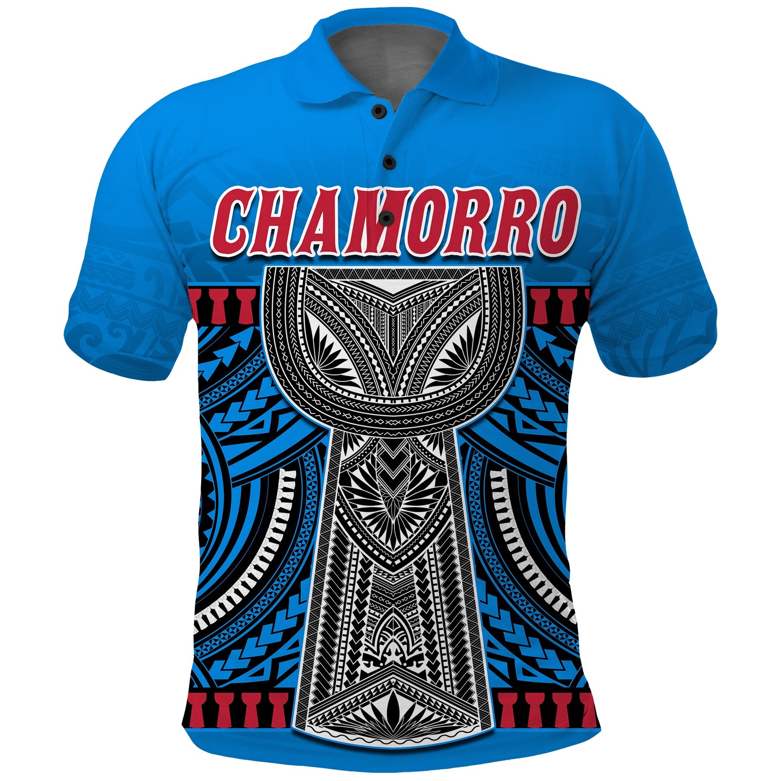 Guam Chamorro Polo Shirt Latte Stone Blue Polynesian Haligi LT13 Blue - Polynesian Pride