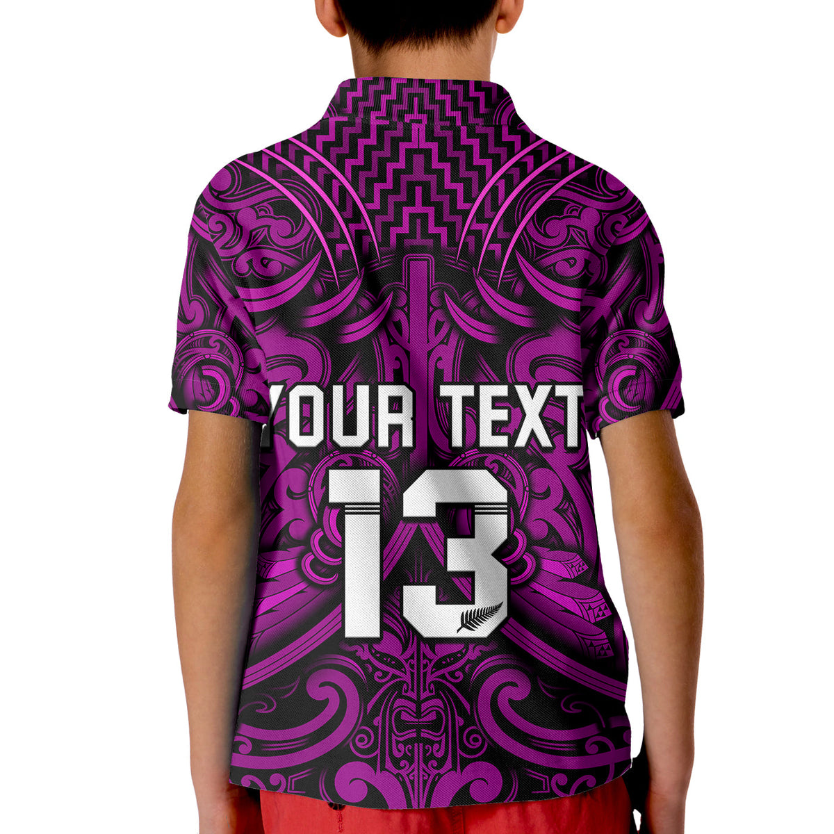 (Custom Text and Number) New Zealand Silver Fern Rugby Polo Shirt All Black Purple NZ Maori Pattern LT13 - Polynesian Pride