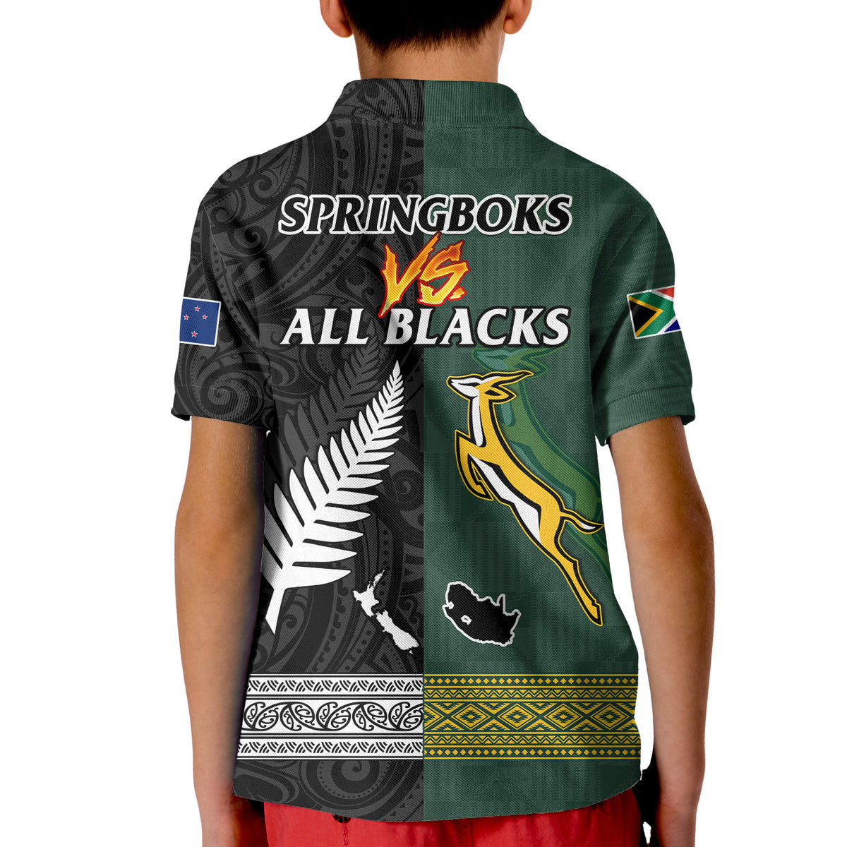 South Africa Protea and New Zealand Fern Polo Shirt KID Rugby Go Springboks vs All Black LT13 - Polynesian Pride