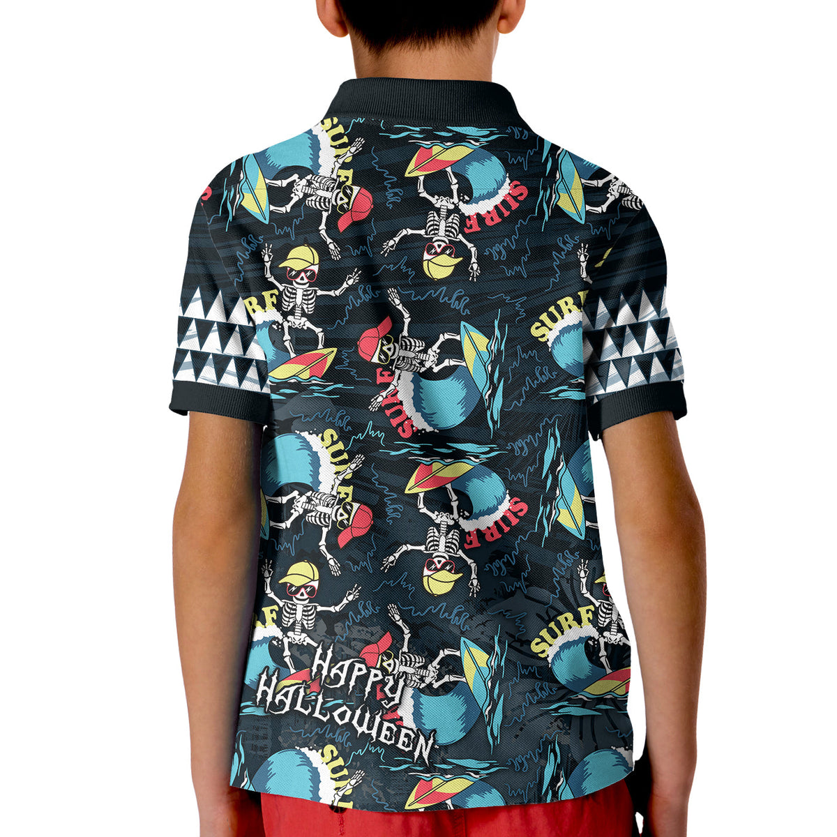 Hawaii Skeleton Surf Polo Shirt Halloween Hawaiian Tribal LT13 - Polynesian Pride