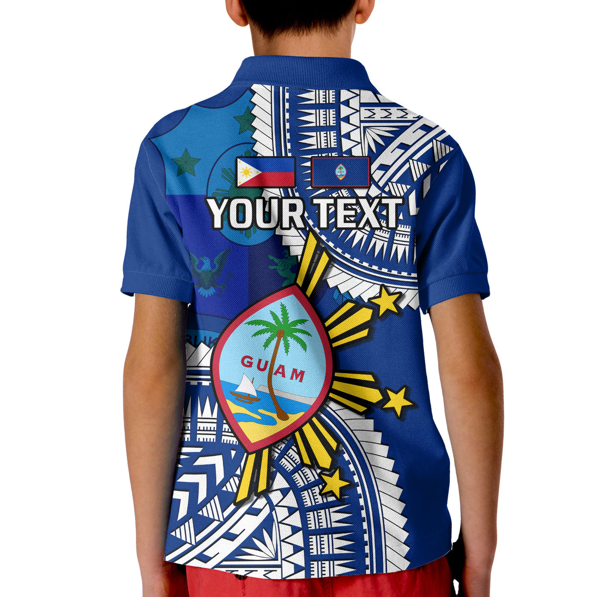 Custom Guam Philippines Polo Shirt Guaman Filipinas Together Blue LT14 - Polynesian Pride