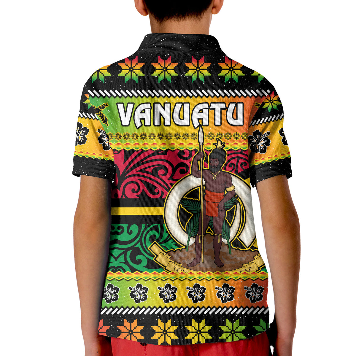 Vanuatu Christmas Polo Shirt Pig Tusk Polynesian Joyeux Noel Flag Art LT14 - Polynesian Pride