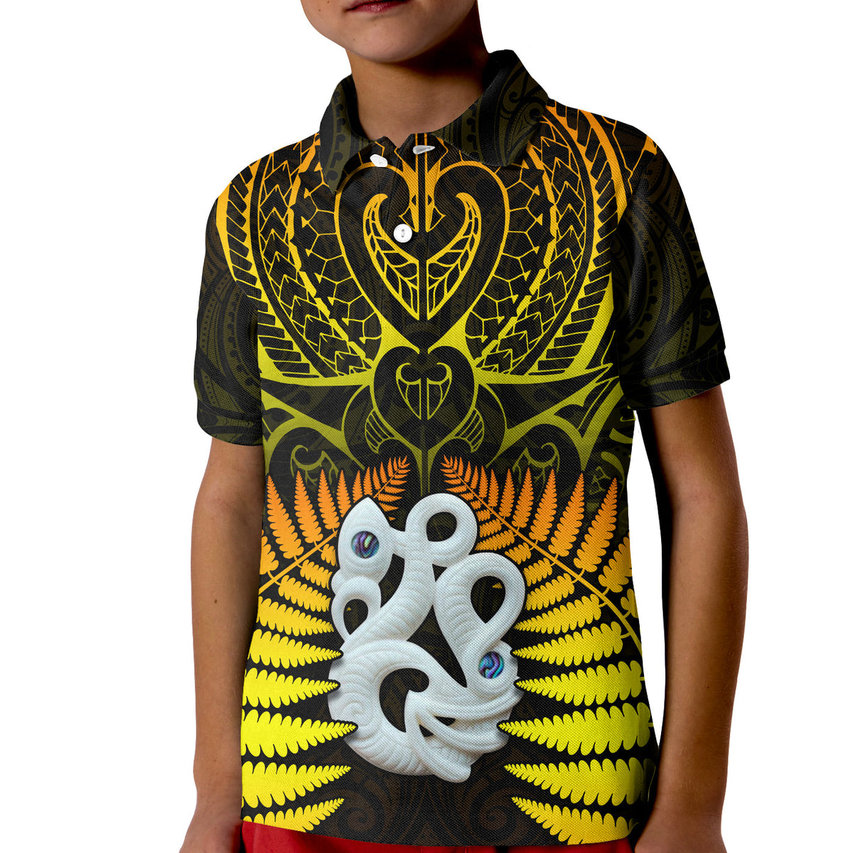 New Zealand Polo Shirt Aotearoa Fern Hei Tiki Gold Style LT13 - Polynesian Pride