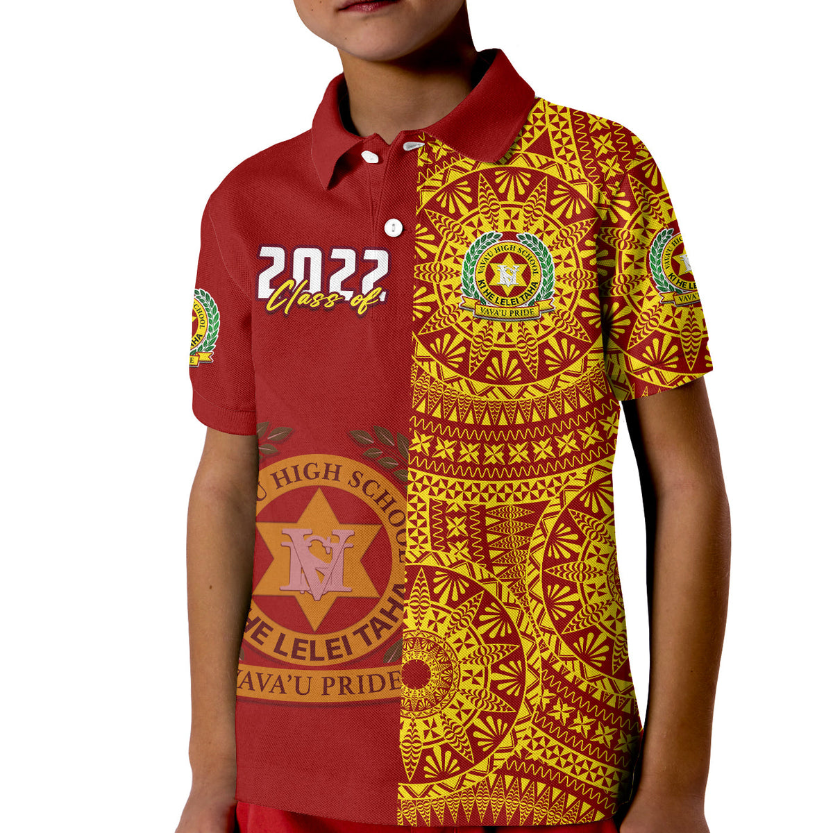 (Custom Text and Number) Tonga Vavau High School Polo Shirt Class Of Year Tongan Ngatu Pattern LT14 - Polynesian Pride