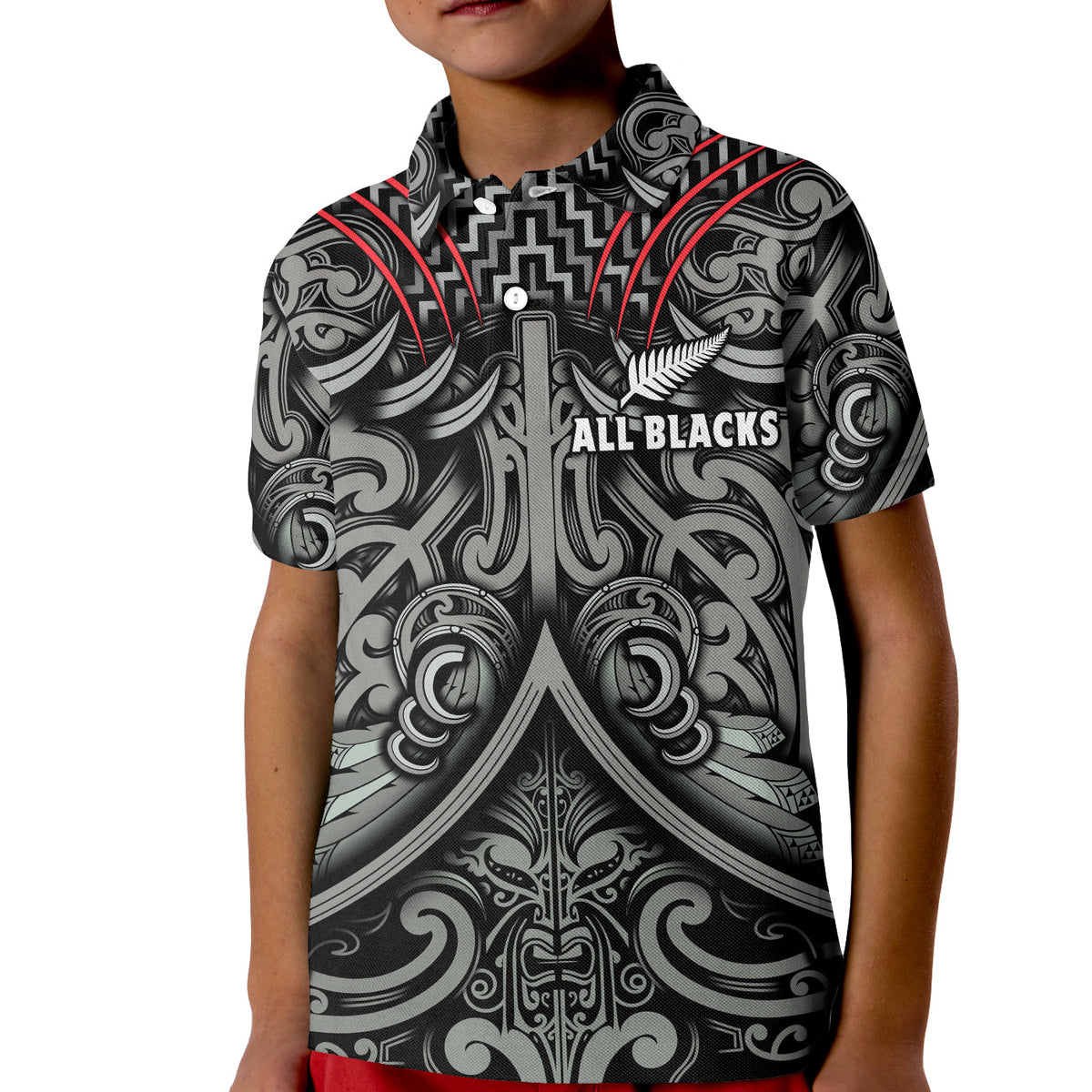 New Zealand Silver Fern Rugby Polo Shirt All Black NZ Maori Pattern LT13 - Polynesian Pride