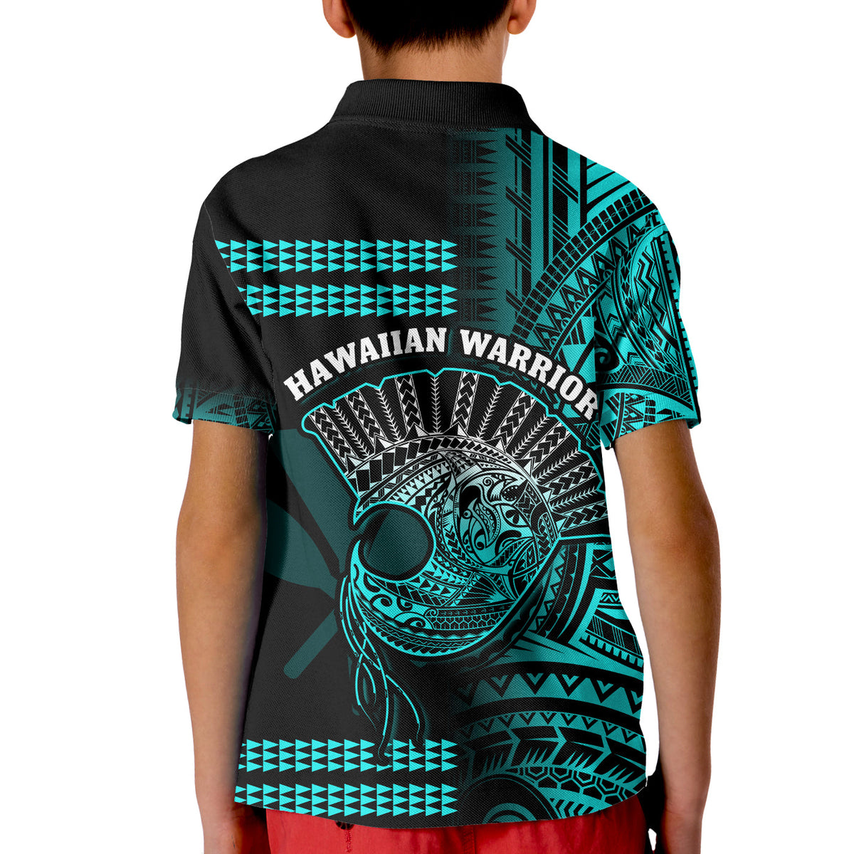 Hawaii Polo Shirt Kakau Warrior Helmet Gradient Turquoise Polynesian LT14 - Polynesian Pride
