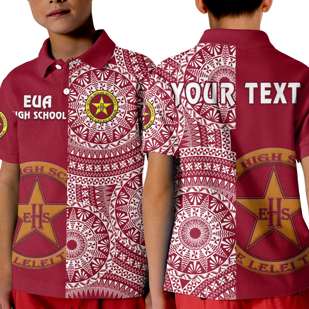 Custom Tonga Eua High School Polo Shirt Tongan Ngatu Pattern LT14 Kid Maroon - Polynesian Pride