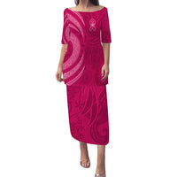 Breast Cancer Awareness Puletasi Dress Hibiscus Polynesian No One Fights Alone LT13 Long Dress Pink - Polynesian Pride