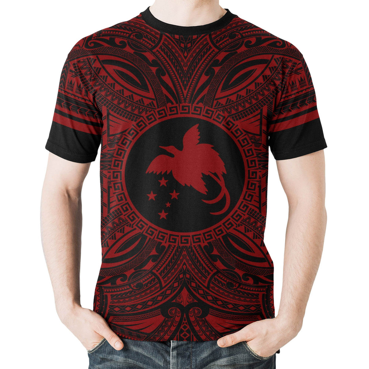 Papua New Guinea All T Shirt Papua New Guinea Flag Polynesian Red Black - Polynesian Pride