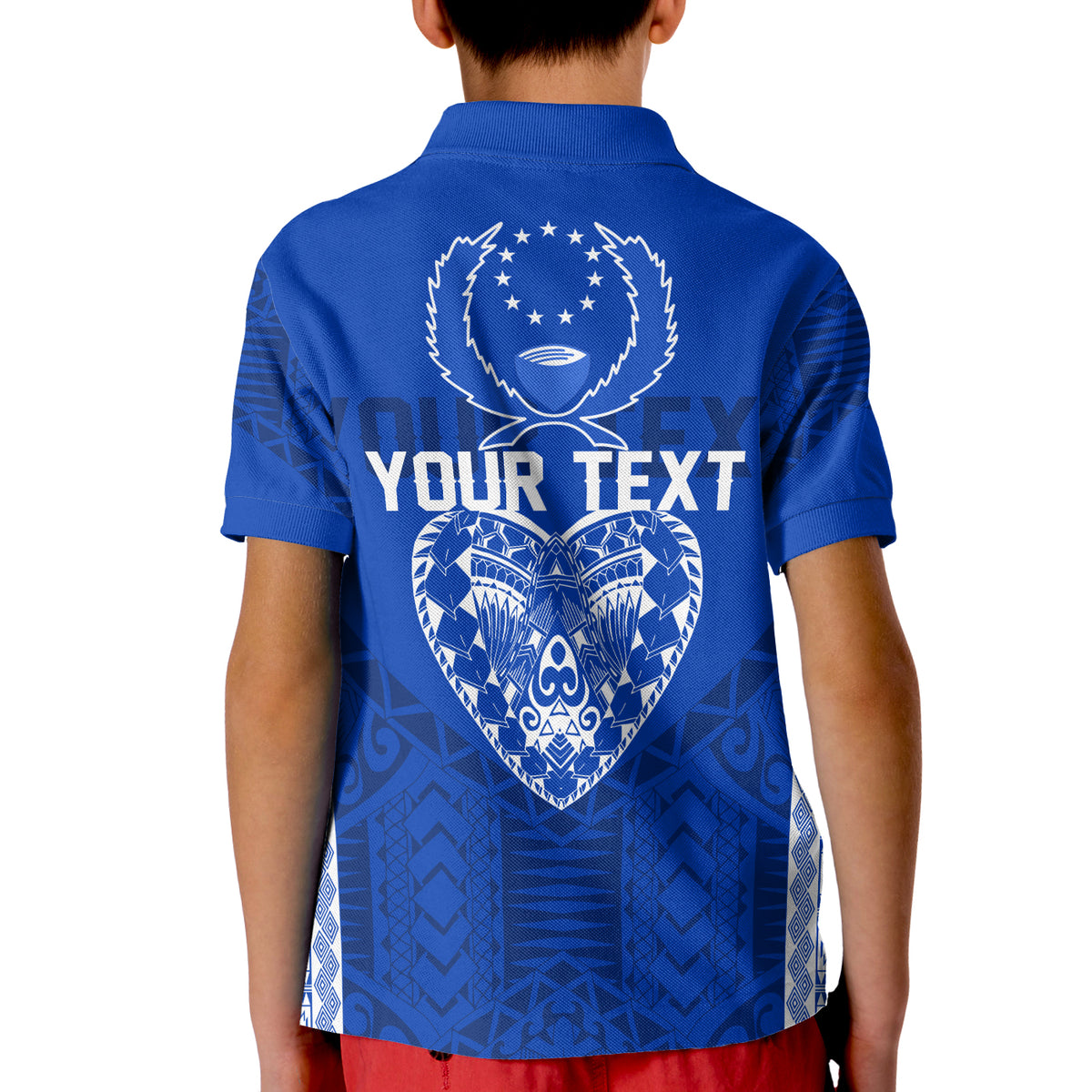(Custom Personalised) FSM Pohnpei Heart Shape KID Polo Shirt Micronesia Pattern LT7 - Polynesian Pride