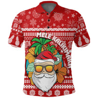 Hawaii Christmas Polo Shirt Mele Kalikimaka Tropical Santa LT7 Red - Polynesian Pride