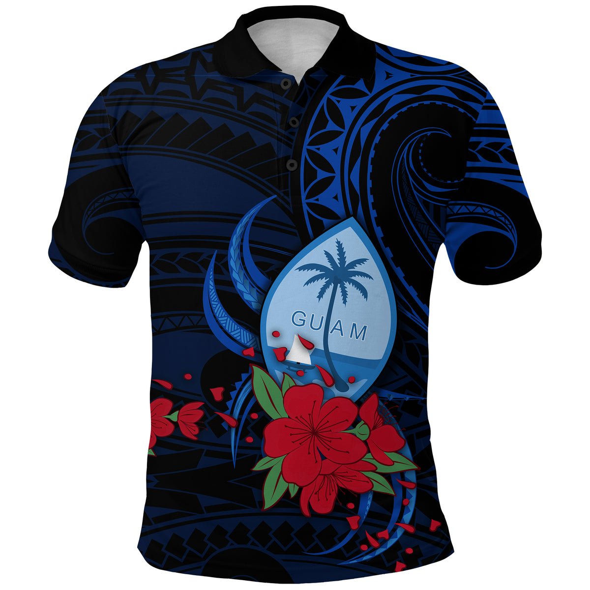 Custom Guam Polo Shirt Polynesian Flowers LT13 - Polynesian Pride
